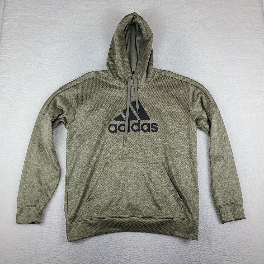 Adidas Hoodie Mens Large Green Tan Geometric‎ Climawarm Activewear